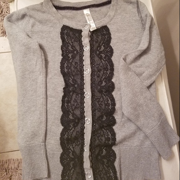 Cherokee Other - *SOLD*Cherokee grey & black lace button up sweater